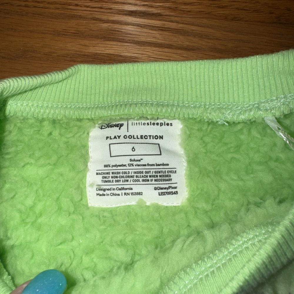 Disney Little Sleepies Play Collection Green Fuzzy Monster Sweatshirt - Picture 3 of 4